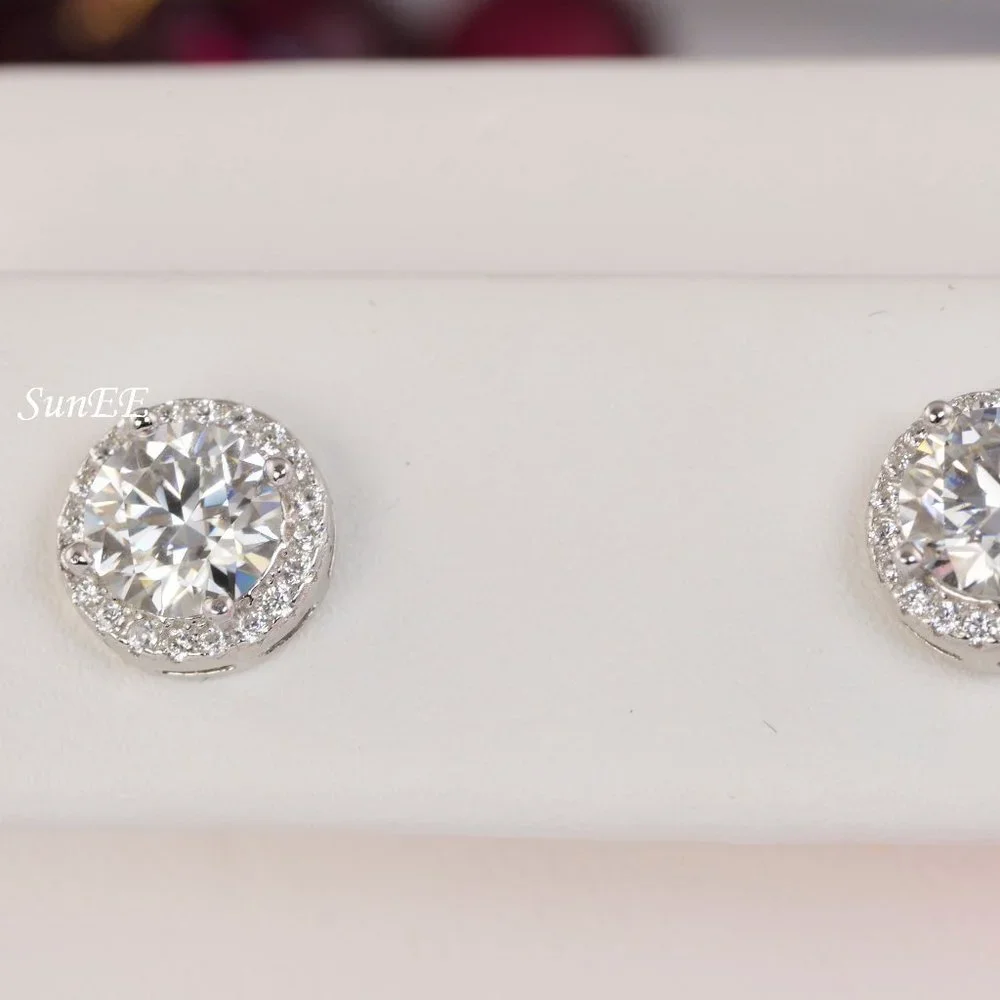 2.0ct tw GRA Certified Halo  Moissanite Stud Earrings